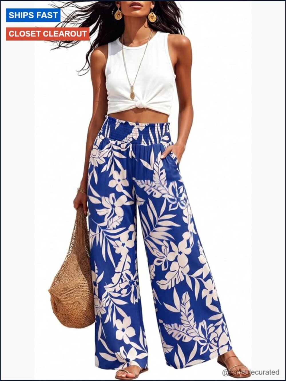 Boho Flowy Wide Leg Palazzo Pants with Pockets